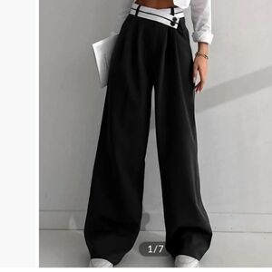 Commense Black and White Wide-Leg Trousers